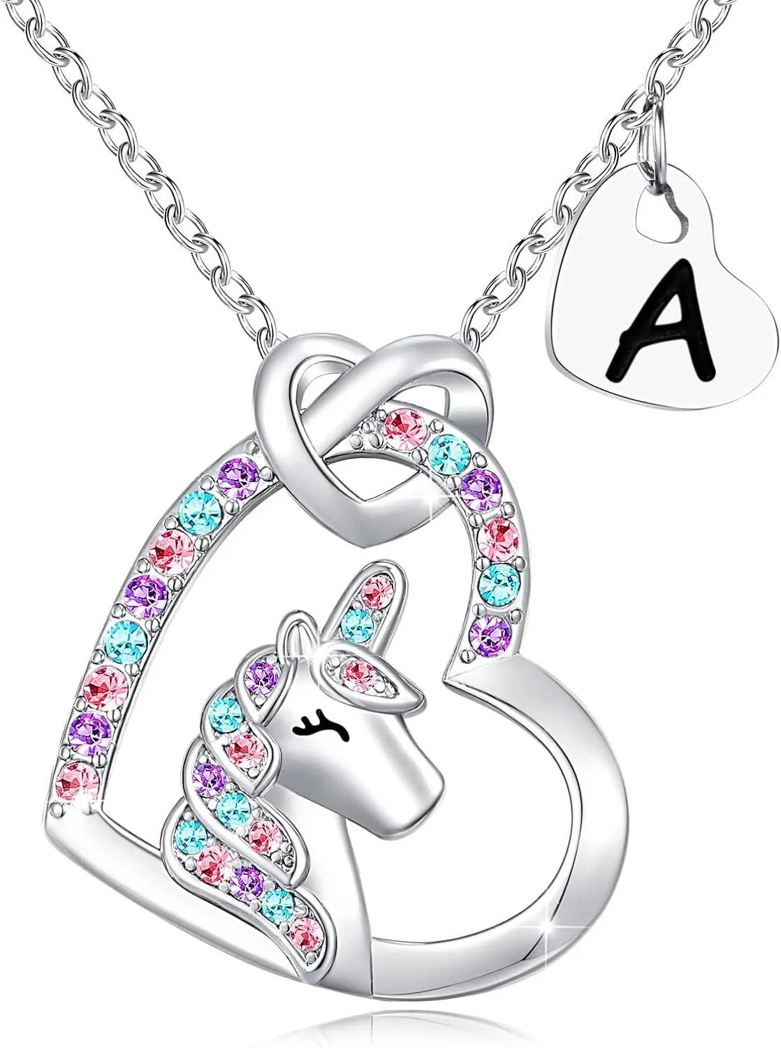 UNGENT THEM Silver Unicorn Letter Initial Necklaces for Girls Birthday Christmas Valentines Day Gifts