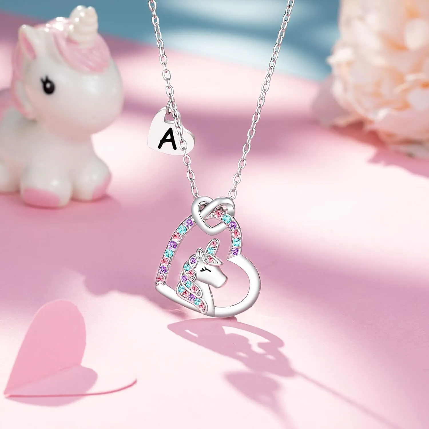 UNGENT THEM Silver Unicorn Letter Initial Necklaces for Girls Birthday Christmas Valentines Day Gifts