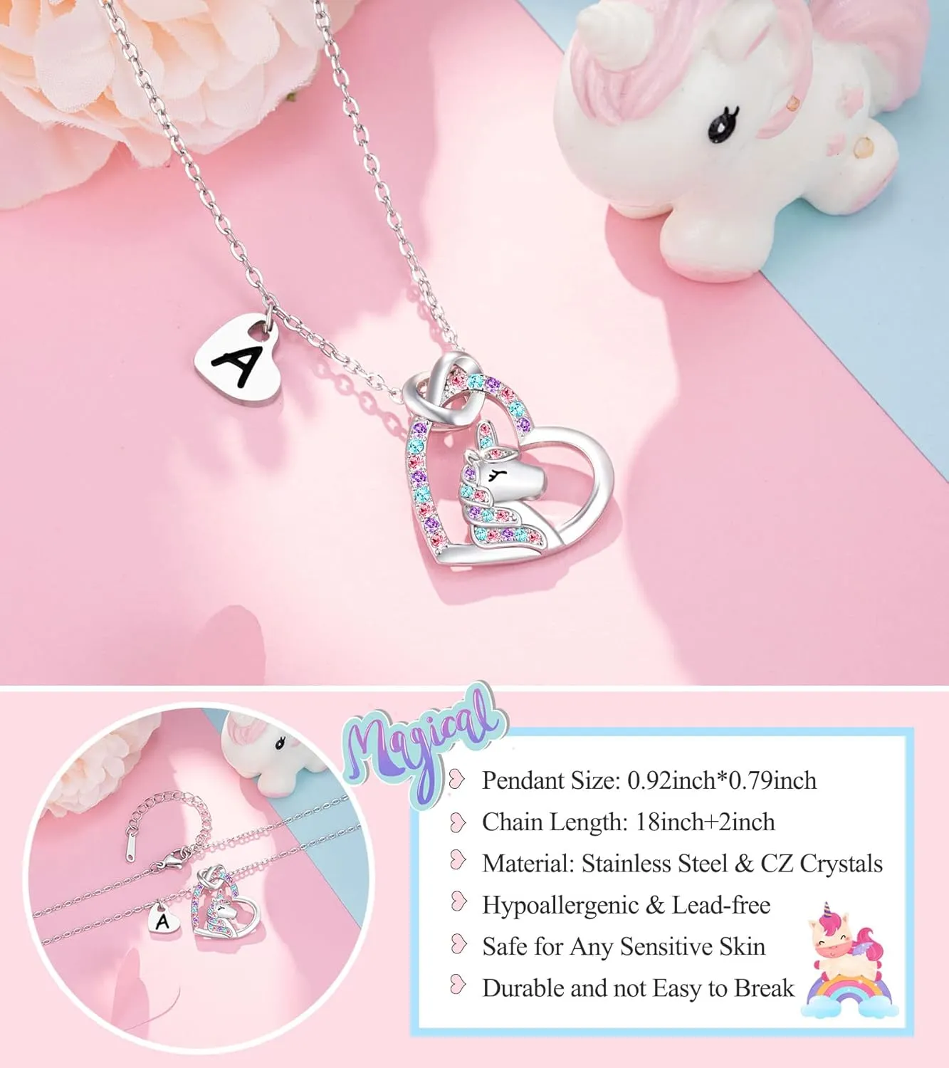 UNGENT THEM Silver Unicorn Letter Initial Necklaces for Girls Birthday Christmas Valentines Day Gifts