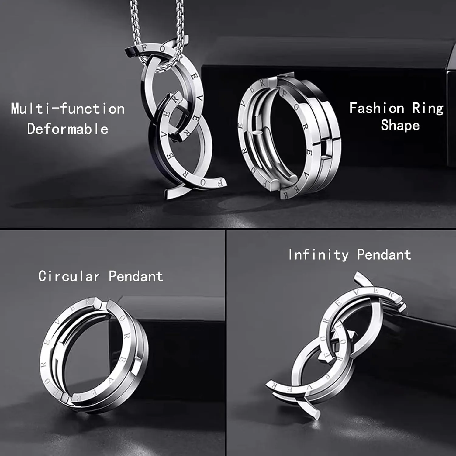 Unique Deformation Ring Fidget Necklace: Forever Infinity Necklace For Women Promise Jewelry Gifts - Fashion Anxiety Necklaces Couples Necklace Adjustable For Men