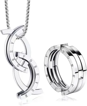 Unique Deformation Ring Fidget Necklace: Forever Infinity Necklace For Women Promise Jewelry Gifts - Fashion Anxiety Necklaces Couples Necklace Adjustable For Men