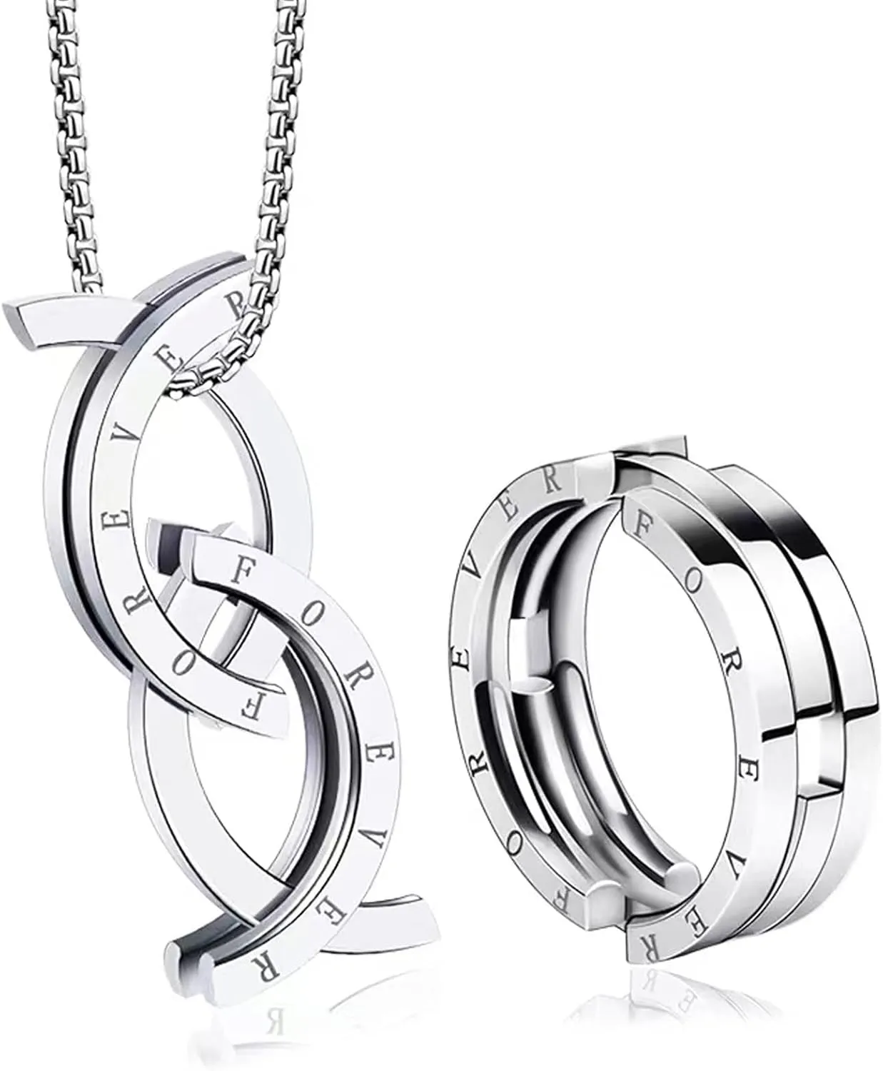 Unique Deformation Ring Fidget Necklace: Forever Infinity Necklace For Women Promise Jewelry Gifts - Fashion Anxiety Necklaces Couples Necklace Adjustable For Men