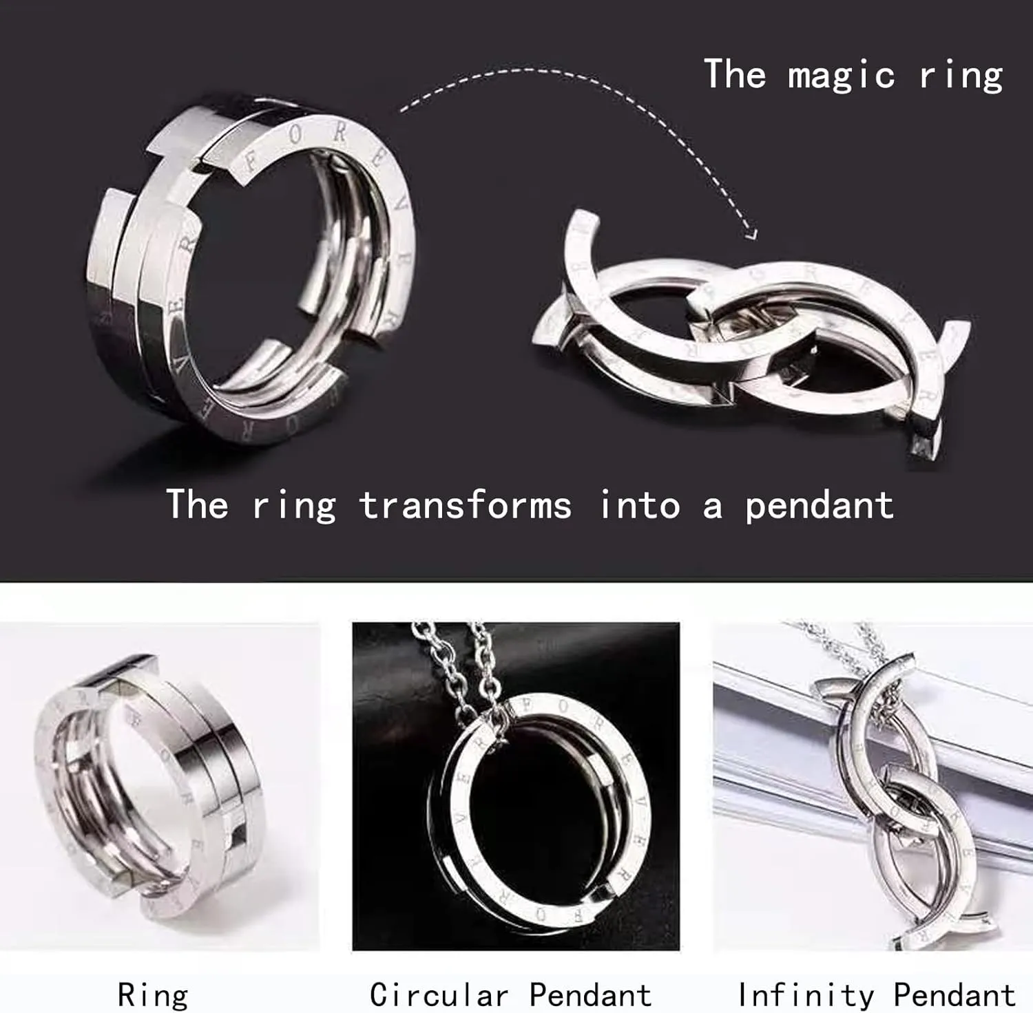Unique Deformation Ring Fidget Necklace: Forever Infinity Necklace For Women Promise Jewelry Gifts - Fashion Anxiety Necklaces Couples Necklace Adjustable For Men