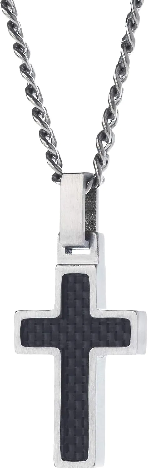 Unique GESTALT Small Titanium Cross Necklace with Black Carbon Fiber Inlay.