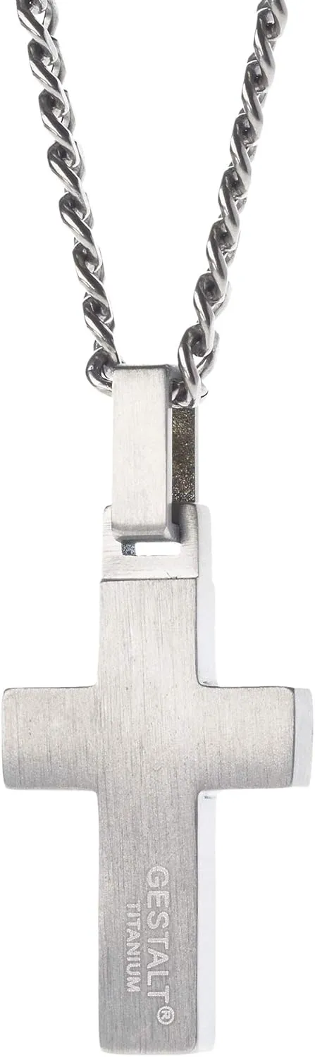 Unique GESTALT Small Titanium Cross Necklace with Black Carbon Fiber Inlay.