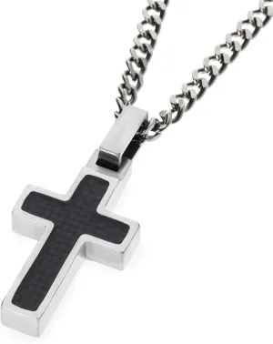 Unique GESTALT Small Titanium Cross Necklace with Black Carbon Fiber Inlay.