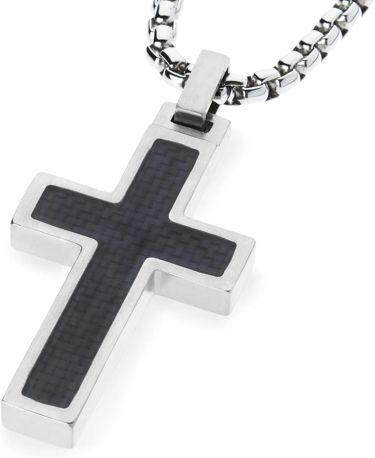 Unique GESTALT Titanium Cross Necklace with Black Carbon Fiber Inlay.