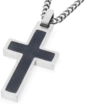 Unique GESTALT Titanium Cross Necklace with Black Carbon Fiber Inlay.