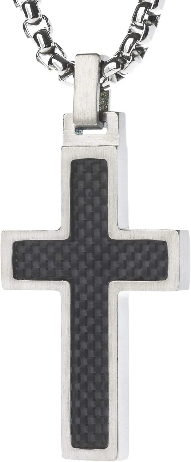 Unique GESTALT Titanium Cross Necklace with Black Carbon Fiber Inlay.