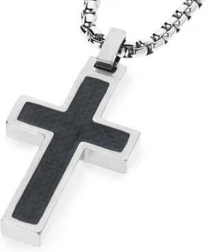 Unique GESTALT Titanium Cross Necklace with Black Carbon Fiber Inlay.
