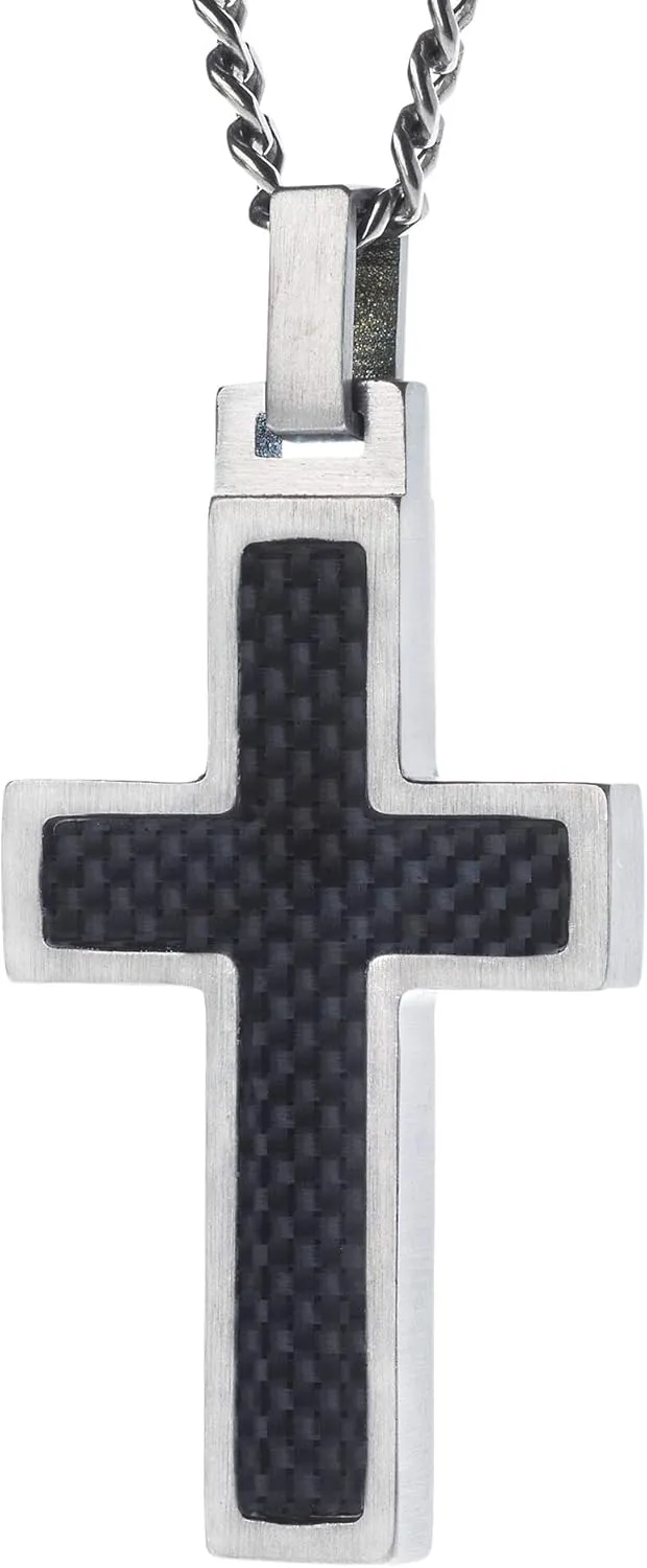 Unique GESTALT Titanium Cross Necklace with Black Carbon Fiber Inlay.