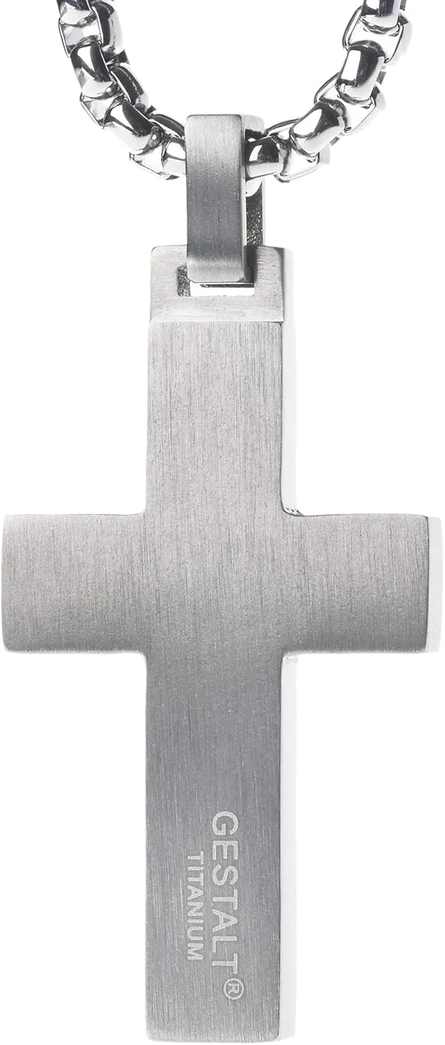 Unique GESTALT Titanium Cross Necklace with Black Carbon Fiber Inlay.
