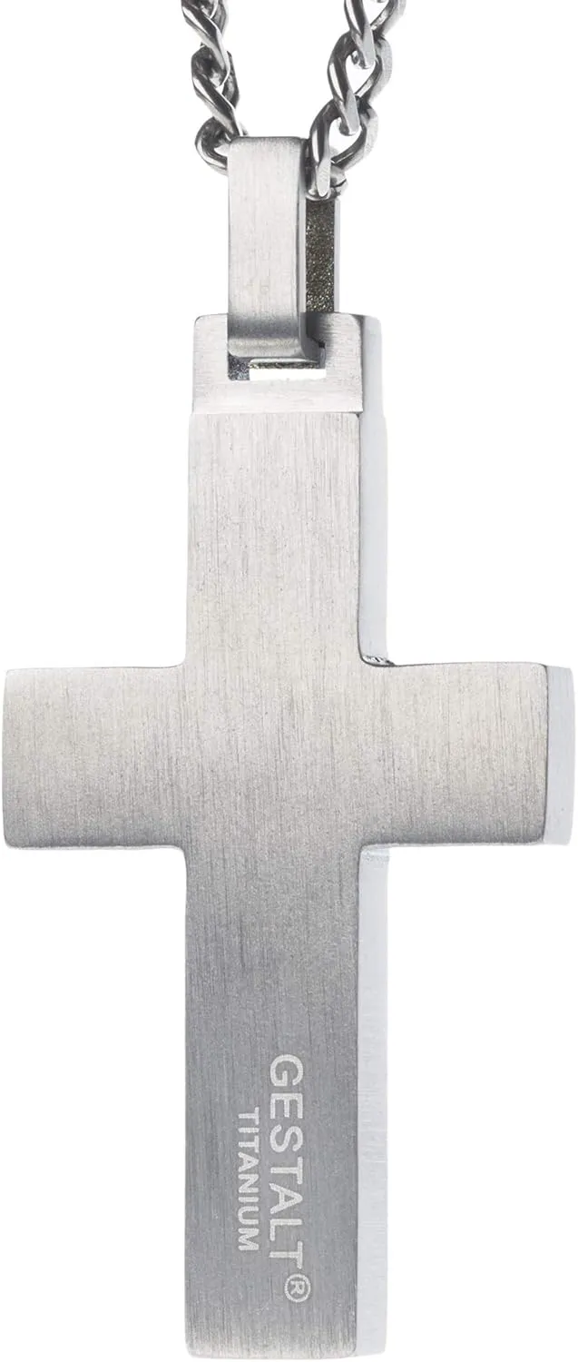 Unique GESTALT Titanium Cross Necklace with Black Carbon Fiber Inlay.