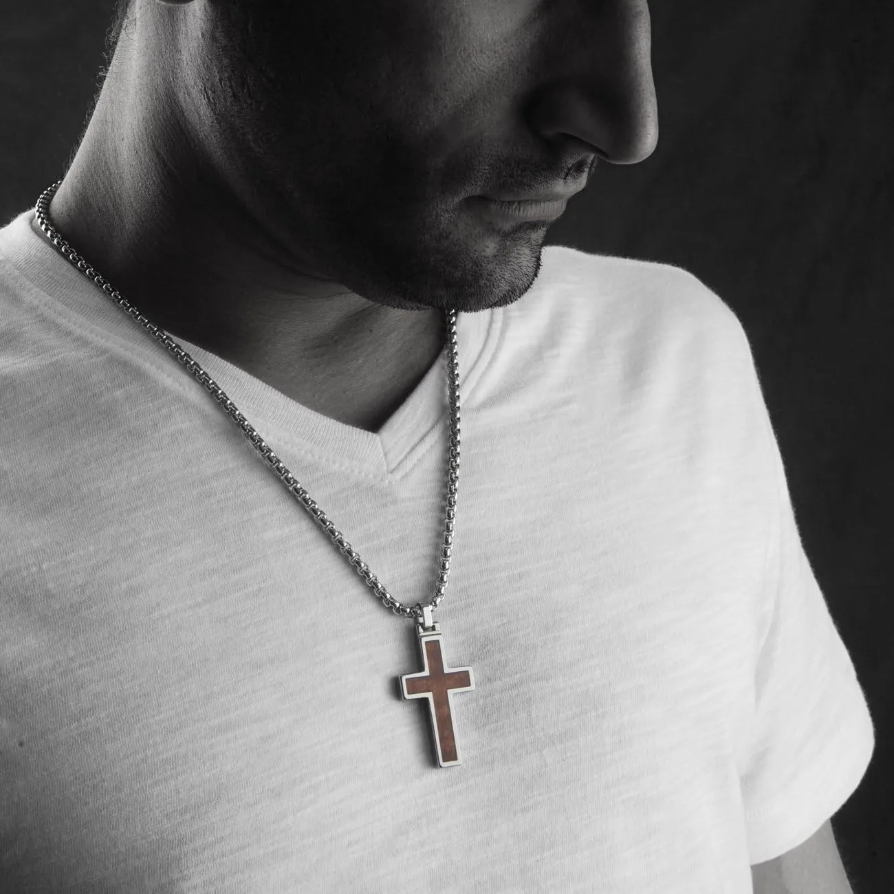 Unique GESTALT Tungsten Cross Pendant with 4mm Surgical Stainless Steel Box Chain.
