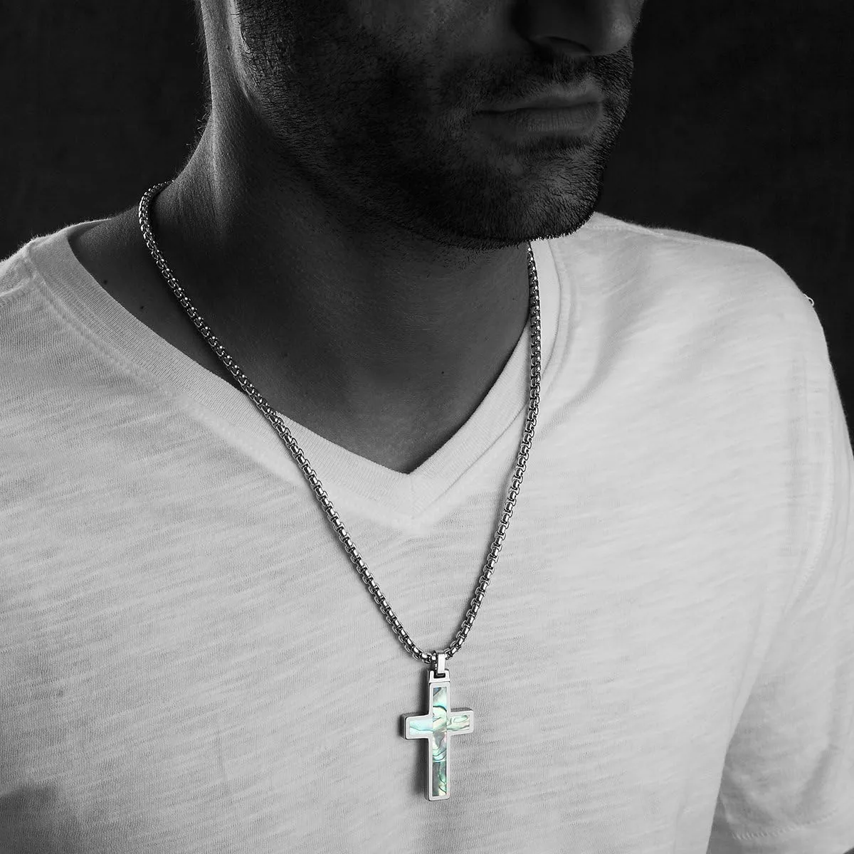 Unique GESTALT Tungsten Cross Pendant with 4mm Surgical Stainless Steel Box Chain.