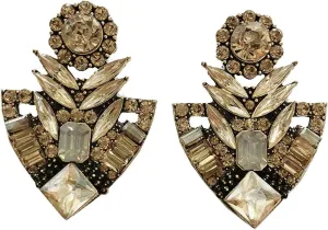 Very Large Art Deco Antique Vintage Style Yellow Amber Gold Citrine Bridal Bridesmaid Wedding Prom Pageant Drag Queen Statement Cluster Earrings