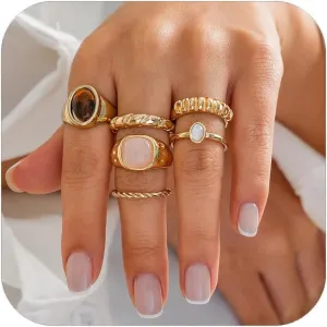 Vintage Chunky Open Rings Set Gold Punk Jewelry for Women Adjustable Open Geometric Knuckle Rings Set with Dome Edgy Fashion Body Festival Rave Accessories