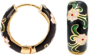 Vintage Enamel Huggie Hoop Earrings for Women Delicate Enamel Round Circle Hoop Earrings Trendy Flower CZ Earrings Jewelry
