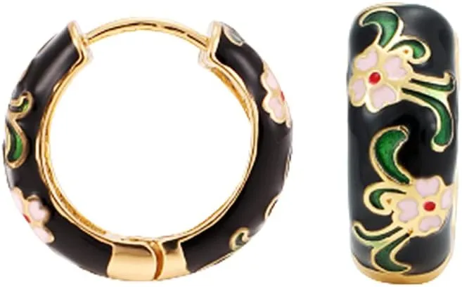 Vintage Enamel Huggie Hoop Earrings for Women Delicate Enamel Round Circle Hoop Earrings Trendy Flower CZ Earrings Jewelry