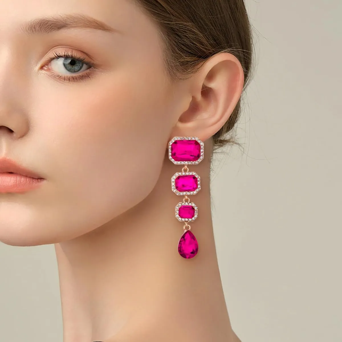 Vintage Rhinestone Rectangular Dangle Earrings for Women,Geometric Crystal Teardrop Chandelier Drop Earring,Delicate Zircon Earrings Prom Jewelry Gift