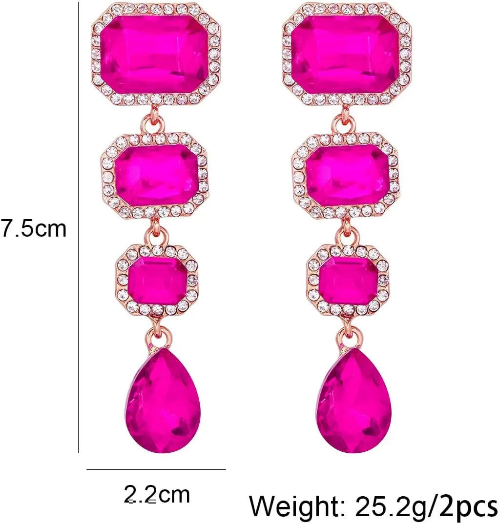 Vintage Rhinestone Rectangular Dangle Earrings for Women,Geometric Crystal Teardrop Chandelier Drop Earring,Delicate Zircon Earrings Prom Jewelry Gift