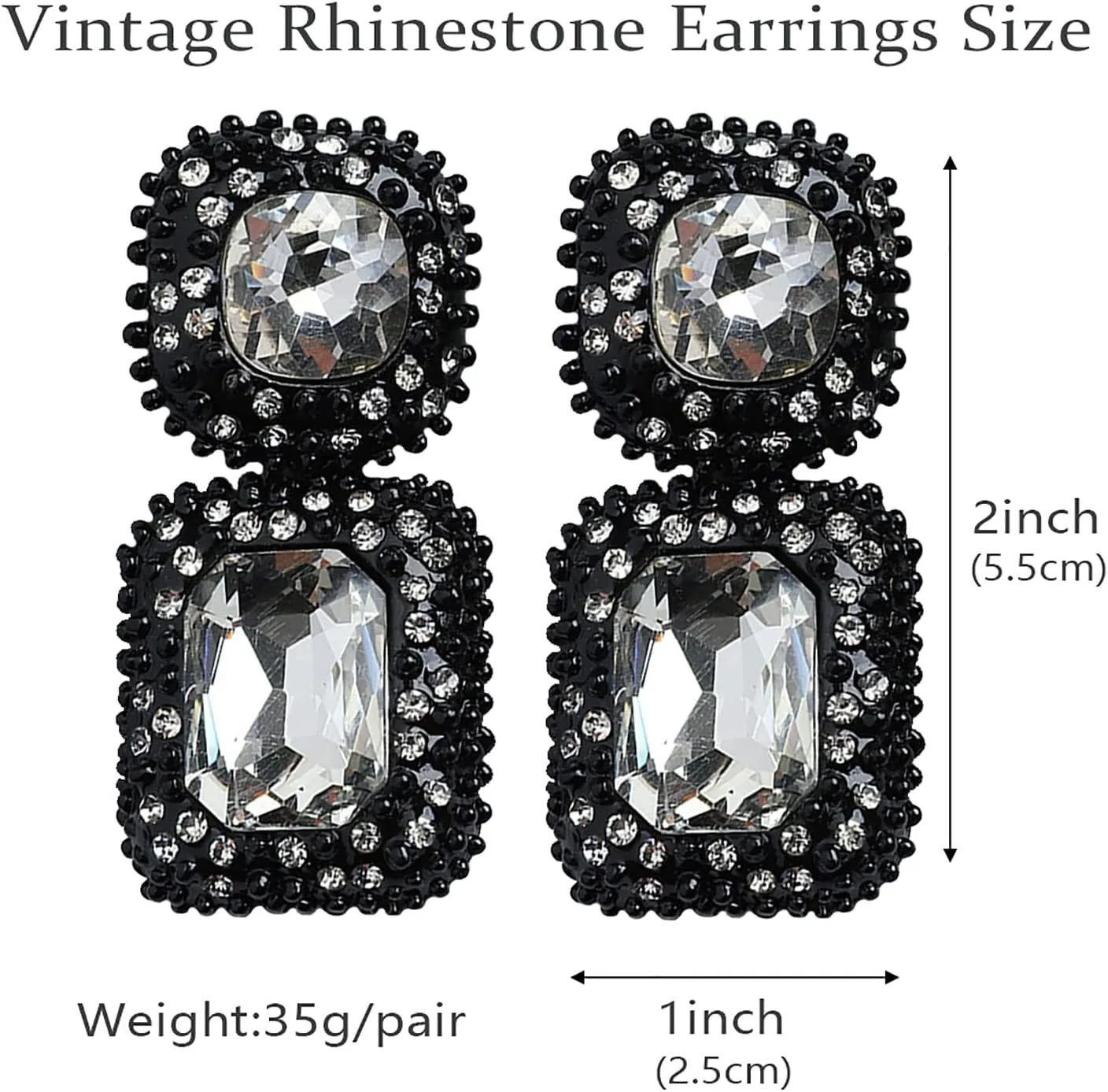 Vintage Rhinestone Statement Drop Dangle Earrings Retro Fancy Crystal Rectangle Earrings Wedding Bridal Evening Prom Pageant Formal Earrings for Women,