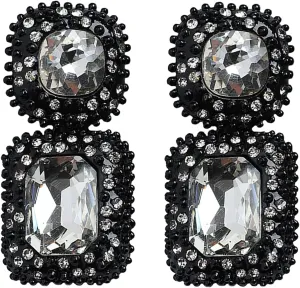 Vintage Rhinestone Statement Drop Dangle Earrings Retro Fancy Crystal Rectangle Earrings Wedding Bridal Evening Prom Pageant Formal Earrings for Women,