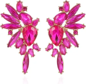 Vintage Rhinestone Statement Earrings for Women Fashion Bling Colorful Crystal Cluster Drop Dangle Earrings