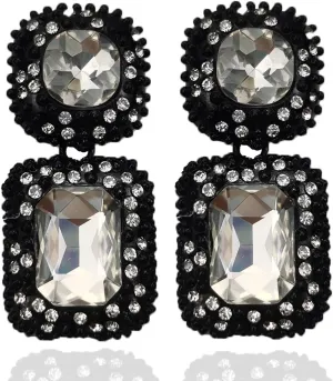 Vintage Rhinestone Statement Earrings Formal Crystal Drop Dangle Earrings Evening Prom Pageant Earrings for Women