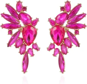 Vintage Rhinestone Statement Earrings Retro Big Cluster Crystal Drop Dangle Earrings for Women