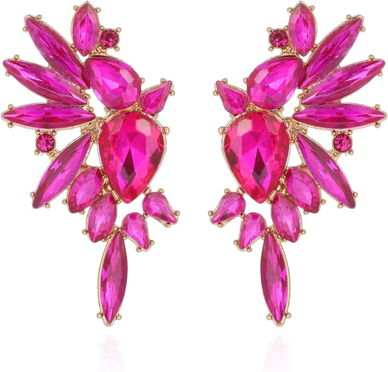 Vintage Rhinestone Statement Earrings Retro Big Cluster Crystal Drop Dangle Earrings for Women