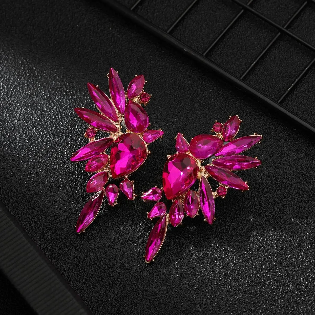 Vintage Rhinestone Statement Earrings Retro Big Cluster Crystal Drop Dangle Earrings for Women