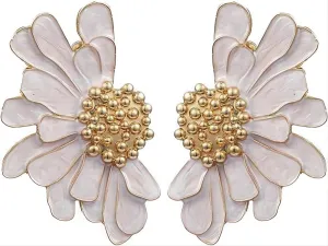 Vintage Statement Earrings For Women, Trendy Statement Stud Fall 14k Gold White Daisy Flower Hypoallergenic Earrings Jewelry Gifts.