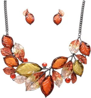 Vintage Statement Jewelry Set Leaf Floral Bohemian Boho Statement Necklace Earring Set Crystal Fashion Costume Jewelry