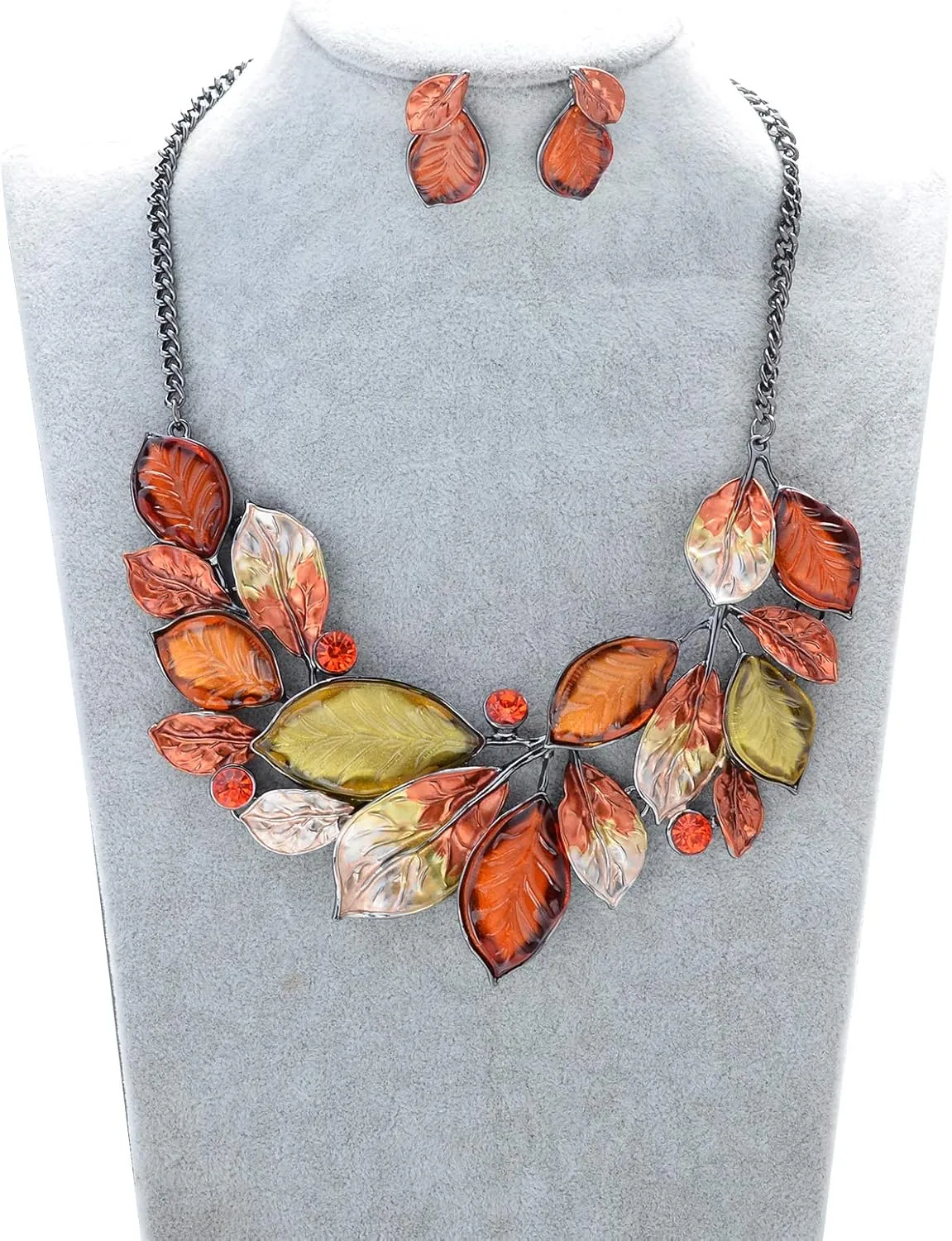 Vintage Statement Jewelry Set Leaf Floral Bohemian Boho Statement Necklace Earring Set Crystal Fashion Costume Jewelry