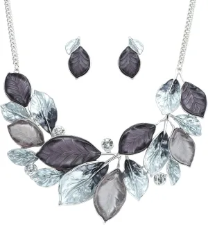 Vintage Statement Jewelry Set Leaf Floral Bohemian Boho Statement Necklace Earring Set Crystal Fashion Costume Jewelry