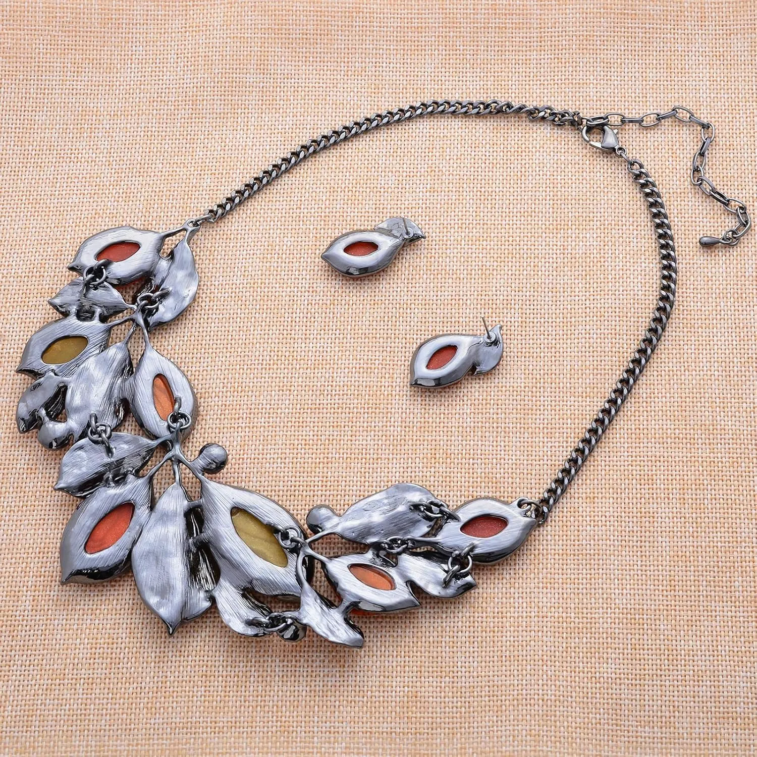 Vintage Statement Jewelry Set Leaf Floral Bohemian Boho Statement Necklace Earring Set Crystal Fashion Costume Jewelry