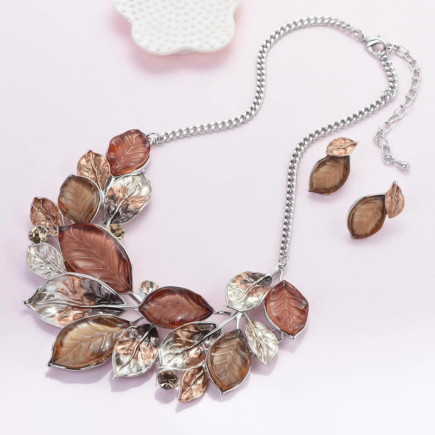 Vintage Statement Jewelry Set Leaf Floral Bohemian Boho Statement Necklace Earring Set Crystal Fashion Costume Jewelry