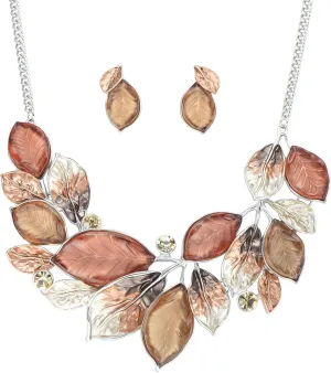 Vintage Statement Jewelry Set Leaf Floral Bohemian Boho Statement Necklace Earring Set Crystal Fashion Costume Jewelry