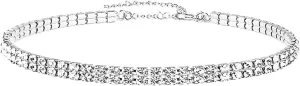 WangGao Stainless Steel Double Layer Rhinestone Choker Sparkling Crystal Tennis Necklaces for Women Shiny Cubic Zirconia Choker Jewelry Bridal Wedding Bridesmaid