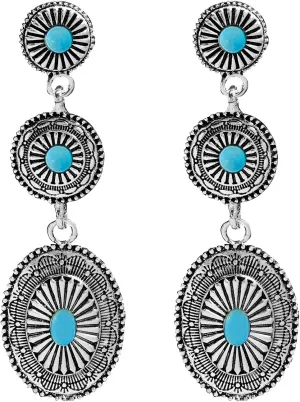 WCRAZYE Western Earrings for Women Handmade Bohemian Vintage Tribal Ethnic Rustic Couture's Cowgirl Turquoise Country Concho Dangling Statement Earrings Boho Jewelry Gifts