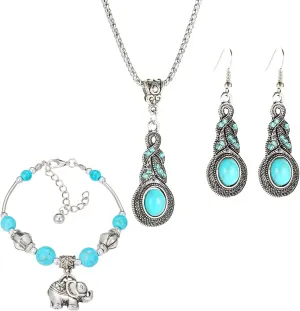 WCRAZYE Western Earrings Necklace Bracelet Set for Women Handmade Boho Vintage Turquoise Dangle Drop Earrings Dainty Bohemian Country Jewelry Gifts