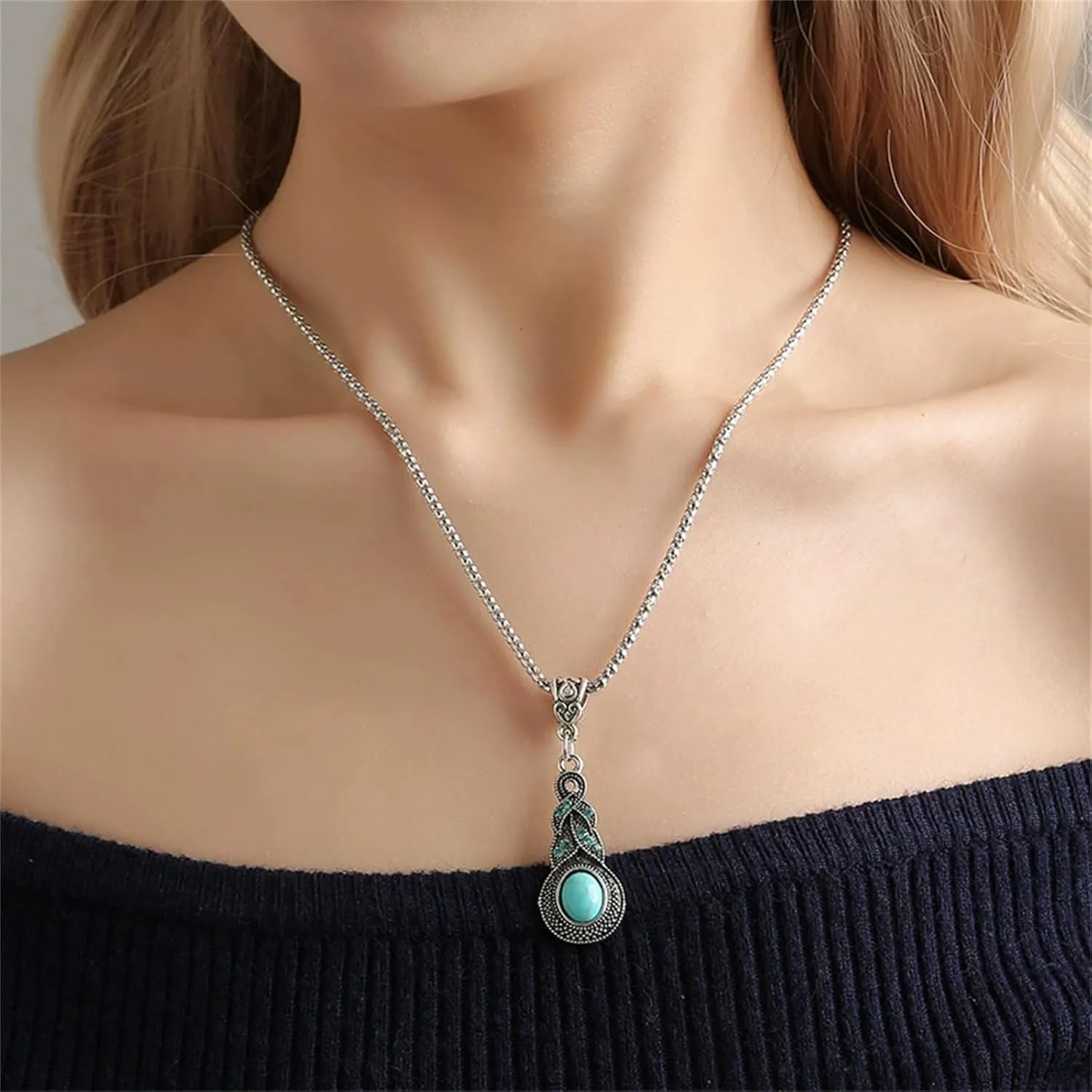 WCRAZYE Western Earrings Necklace Bracelet Set for Women Handmade Boho Vintage Turquoise Dangle Drop Earrings Dainty Bohemian Country Jewelry Gifts