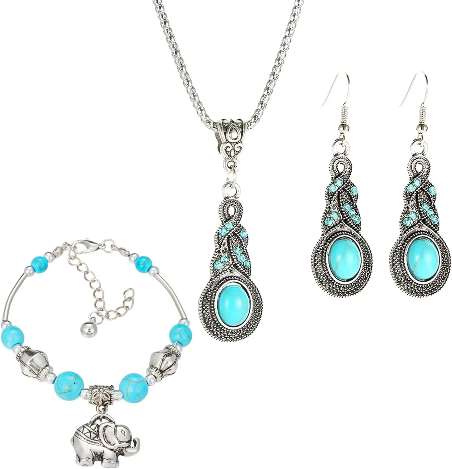 WCRAZYE Western Earrings Necklace Bracelet Set for Women Handmade Boho Vintage Turquoise Dangle Drop Earrings Dainty Bohemian Country Jewelry Gifts