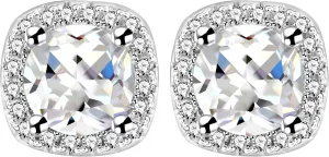White Gold Plated 6.5mm Cubic Zirconia Stud Earrings Set Dainty Suqare Halo Studs Earrings for Women