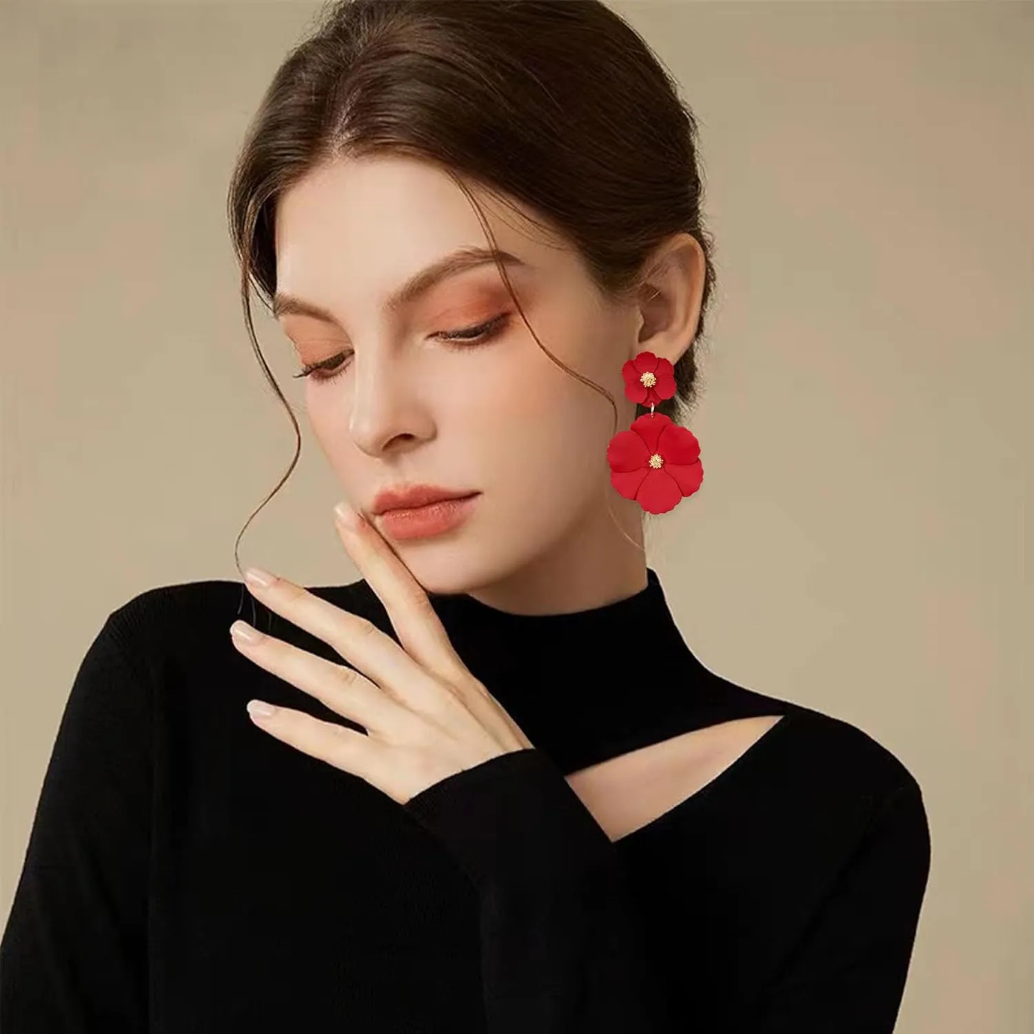 White Summer Flower Floral Dangle Earrings Boho 2 Layered Floral Petal Drop Statement Stud Earring for Women Jewelry