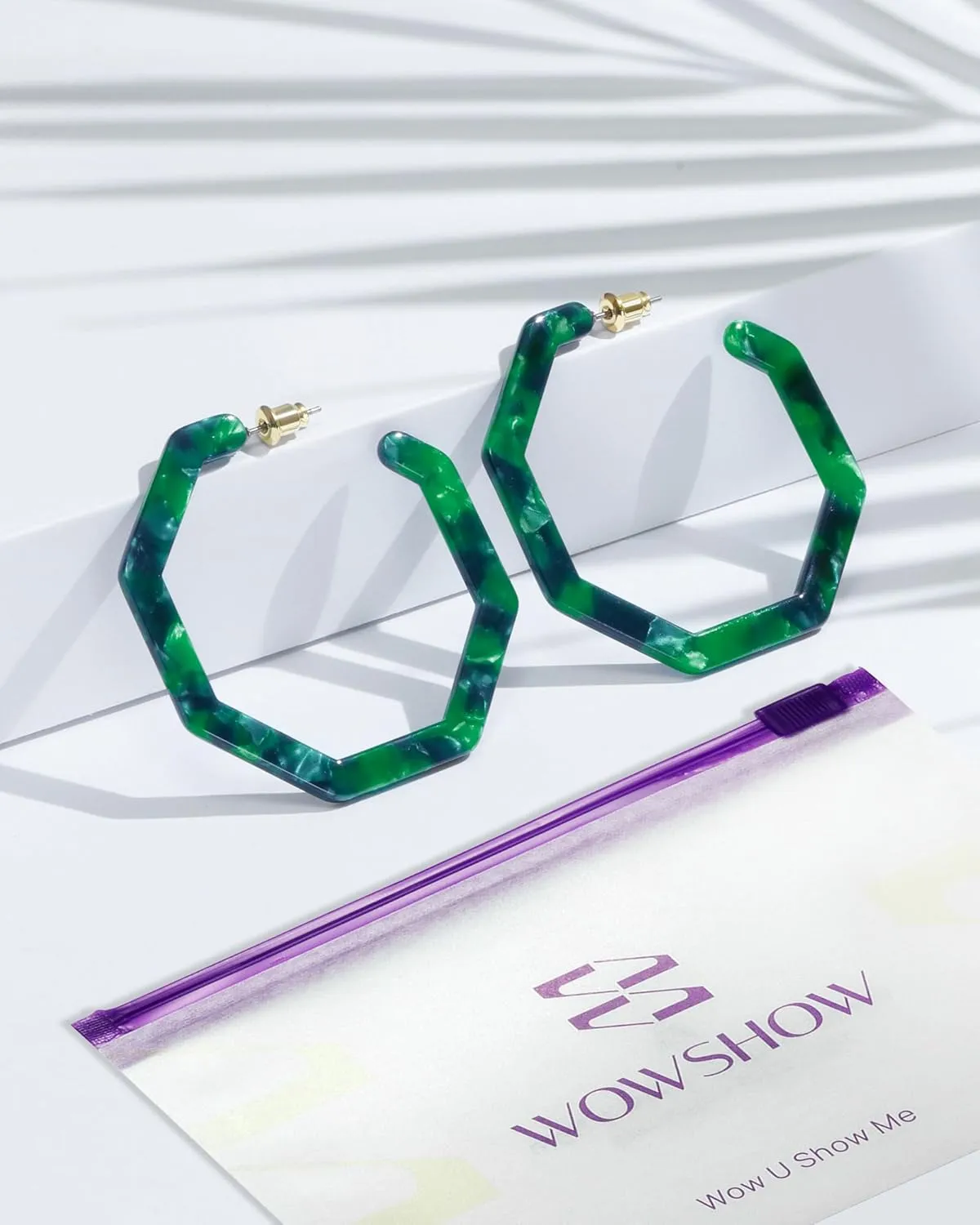 wowshow Acrylic Resin Hoop Earrings for Women Statement Fashion Geometric Octagon Earrings