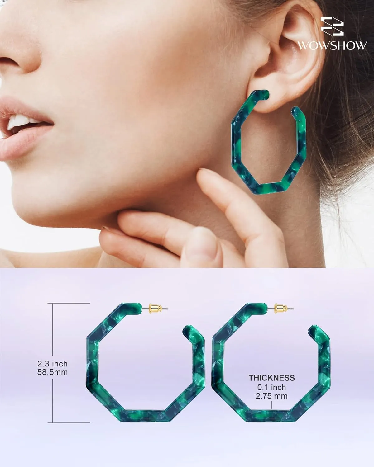 wowshow Acrylic Resin Hoop Earrings for Women Statement Fashion Geometric Octagon Earrings