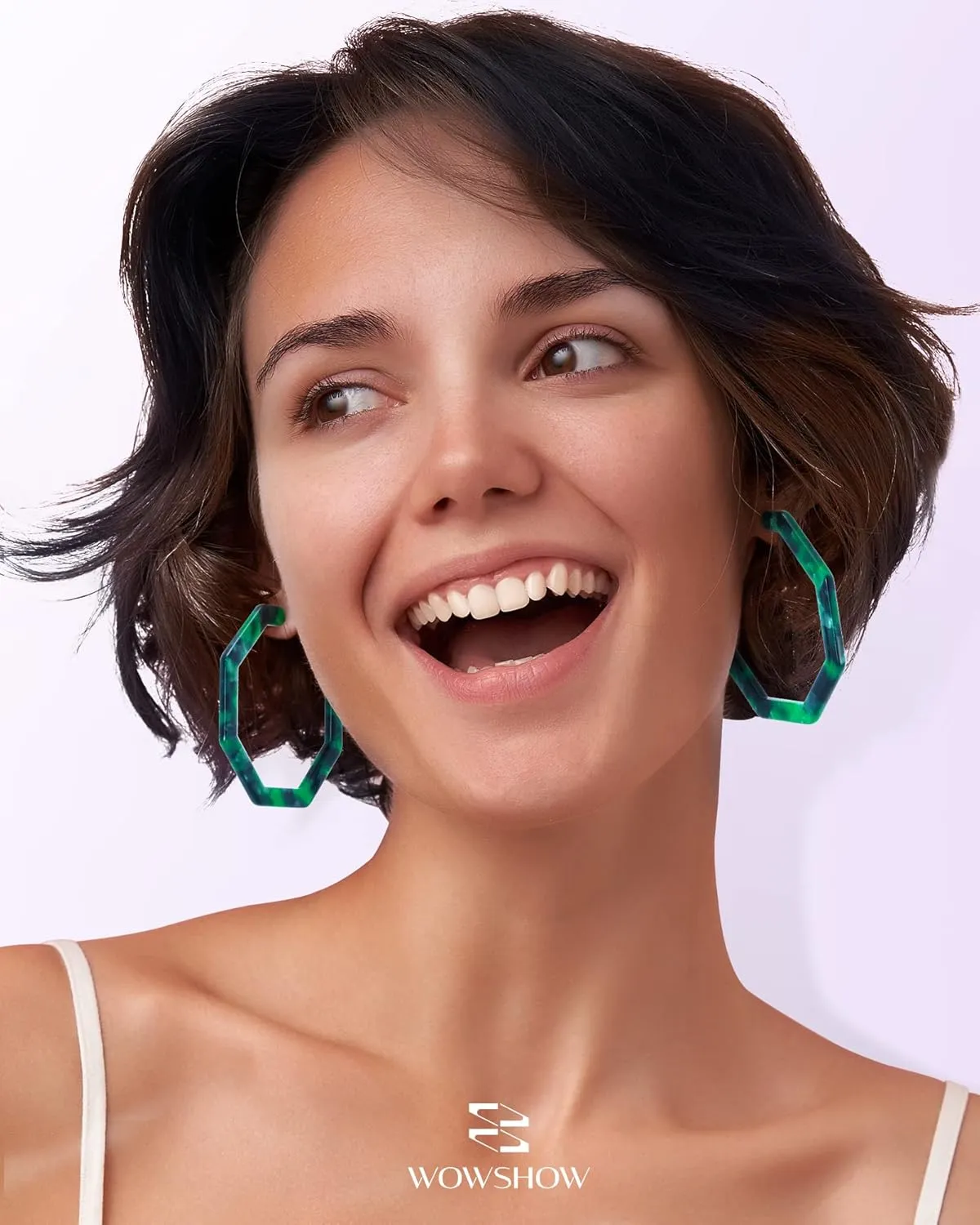 wowshow Acrylic Resin Hoop Earrings for Women Statement Fashion Geometric Octagon Earrings