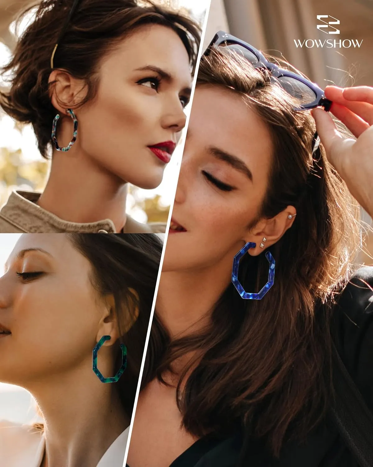 wowshow Acrylic Resin Hoop Earrings for Women Statement Fashion Geometric Octagon Earrings